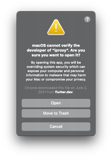 플러터 iOS 앱 실행시 iproxy 관련 경고가 뜨며 앱이 실행되지 않는다면?