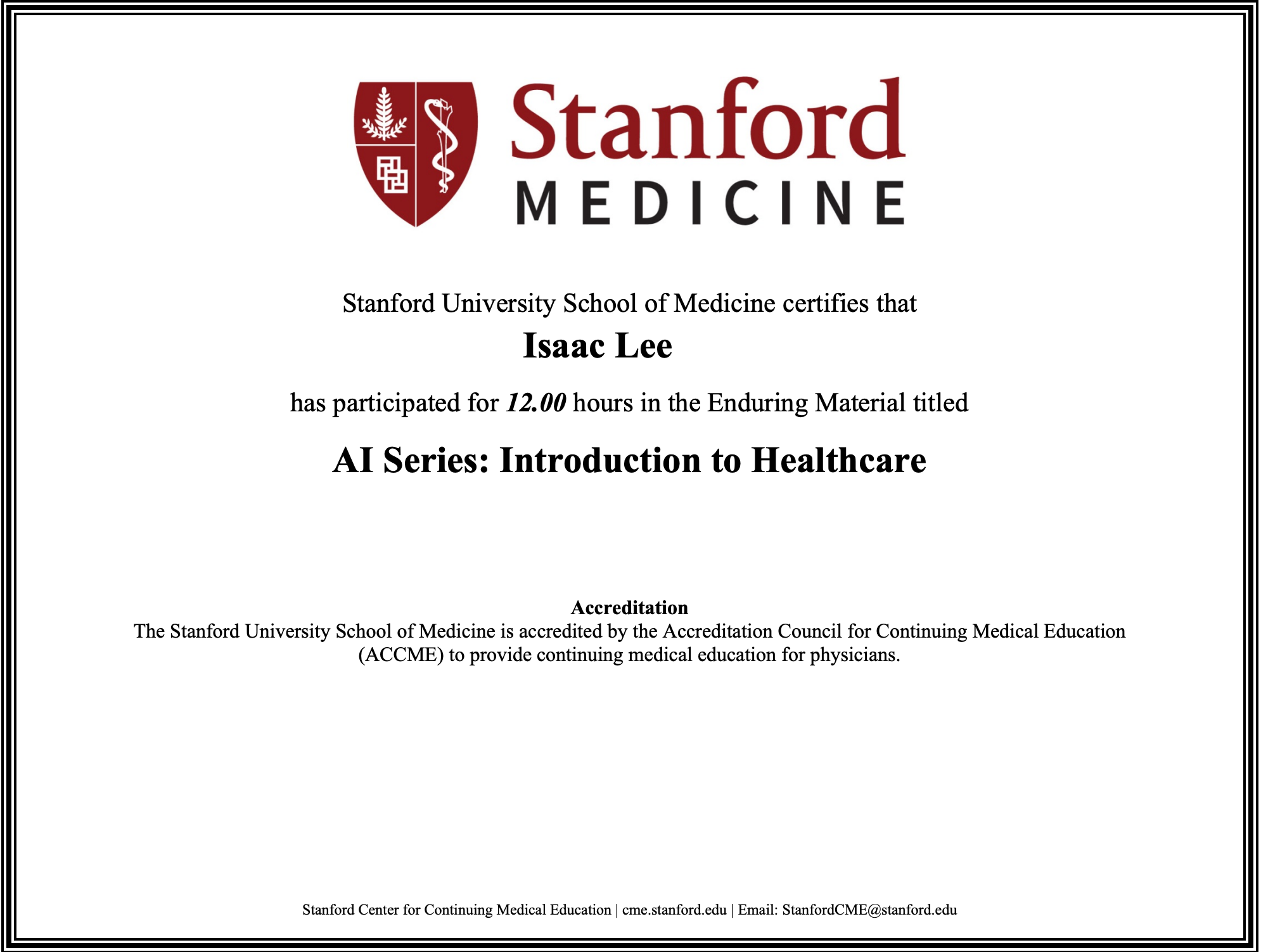 Stanford CME - AI Series: Introduction to Healthcare
