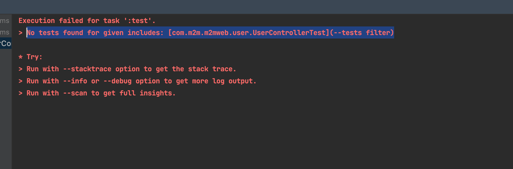 [Junit5] No tests found for given includes: [com.m2m.m2mweb.user.UserControllerTest](--tests filter)