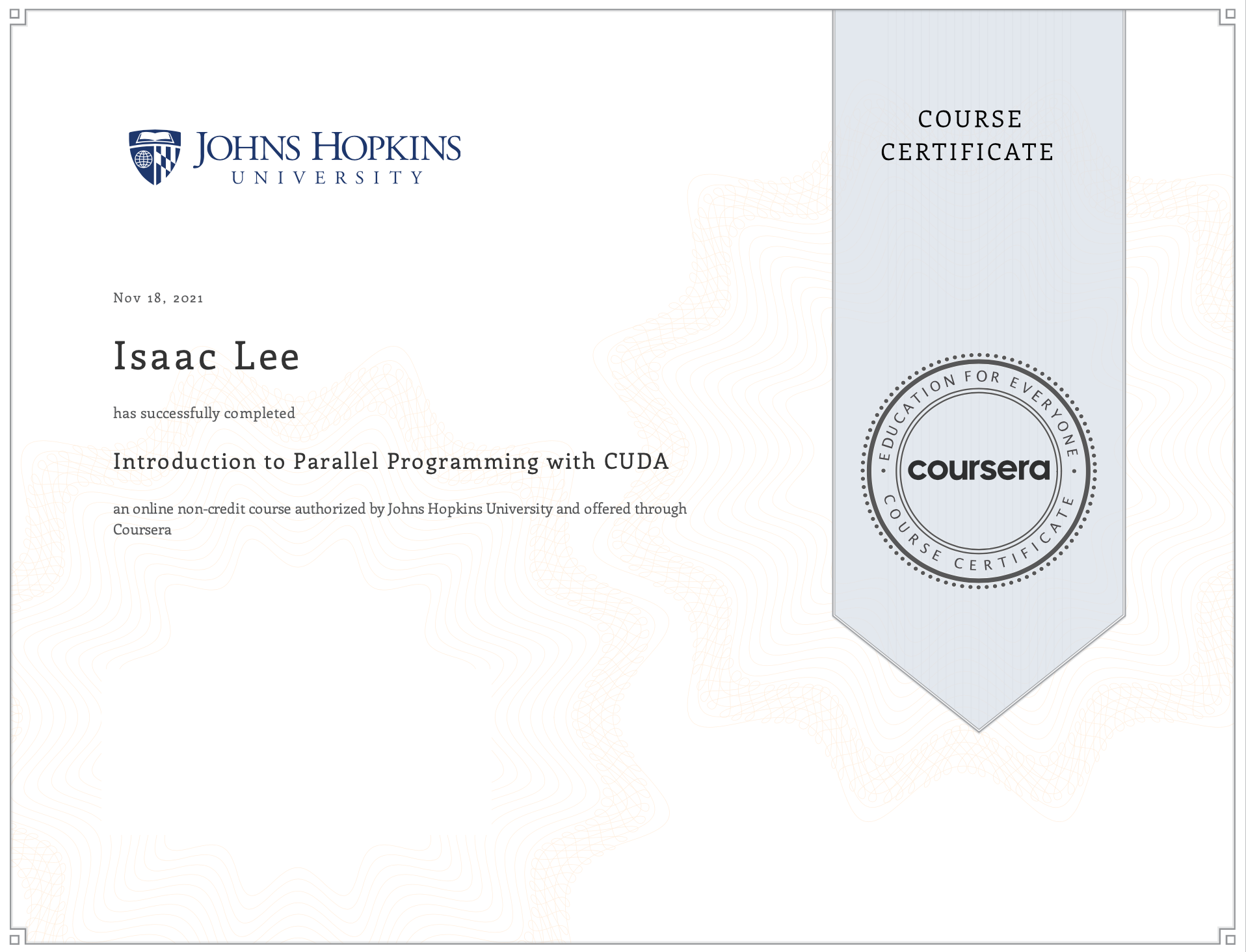Johns Hopkins University - Introduction to Parallel Programming with CUDA