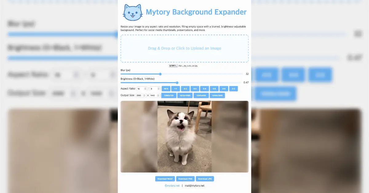 세로 이미지 좌우 확장하며 블러 넣는 무료 온라인 툴 – Mytory Background Expander with Blur