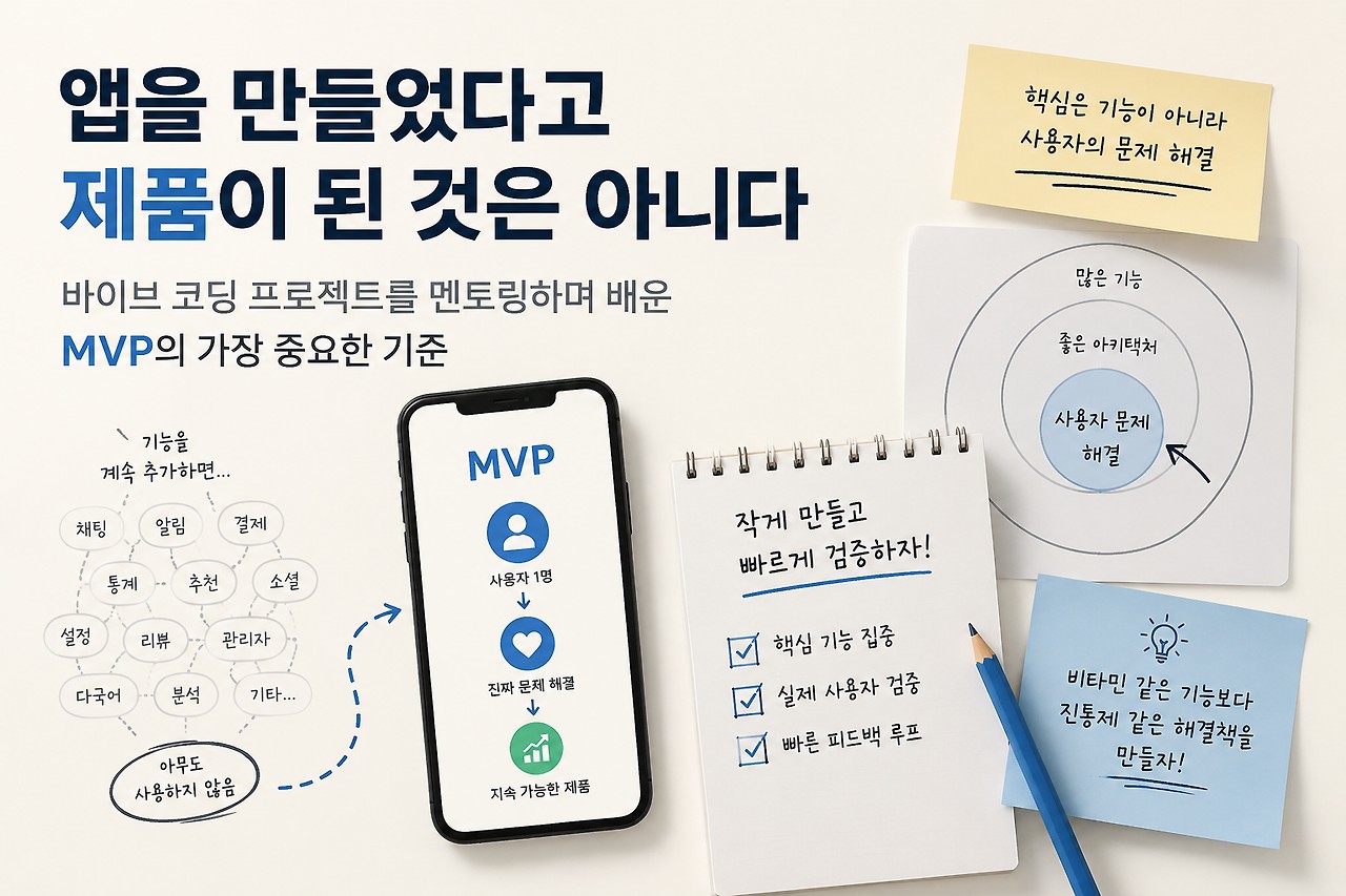 앱을 만들었다고 제품이 된 것은 아니다 - 바이브 코딩 프로젝트를 멘토링하며 배운 MVP의 가장 중요한 기준
