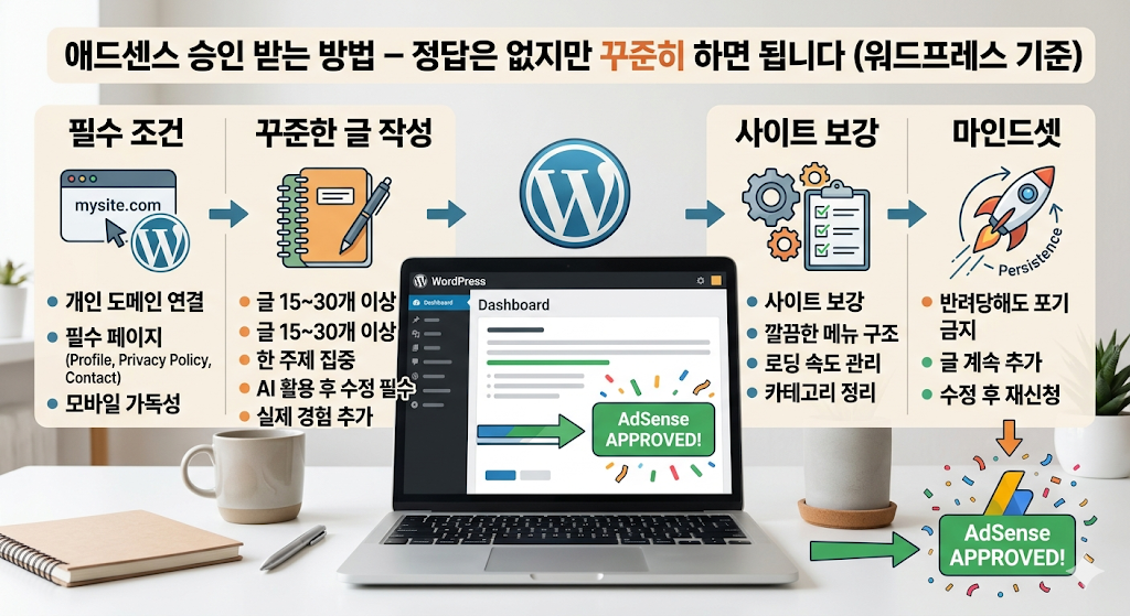 애드센스 승인 받는 방법 – 정답은 없지만 꾸준히 하면 됩니다