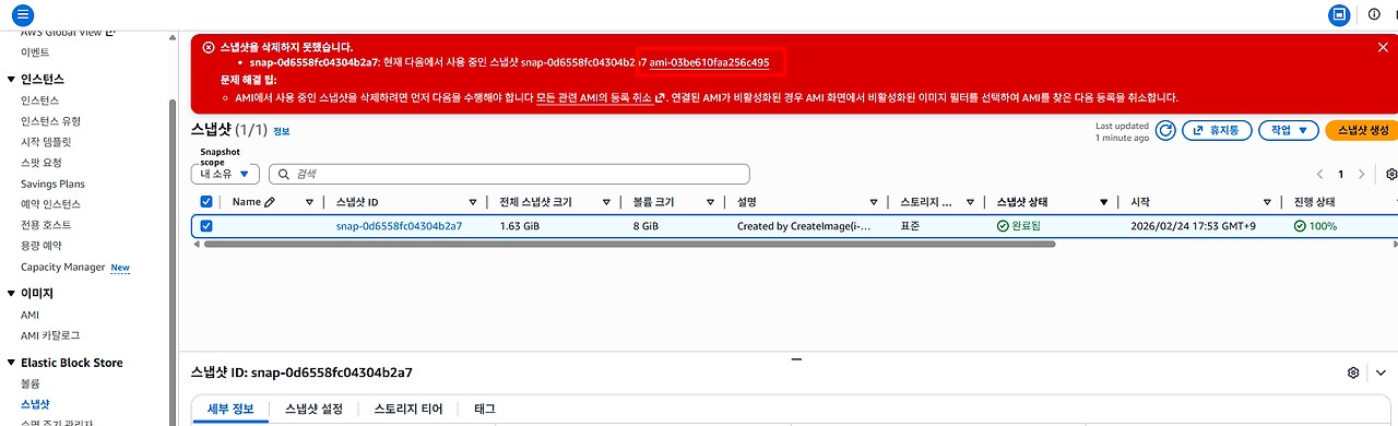 AWS , 삭제되지 않는 스냅셧 삭제법