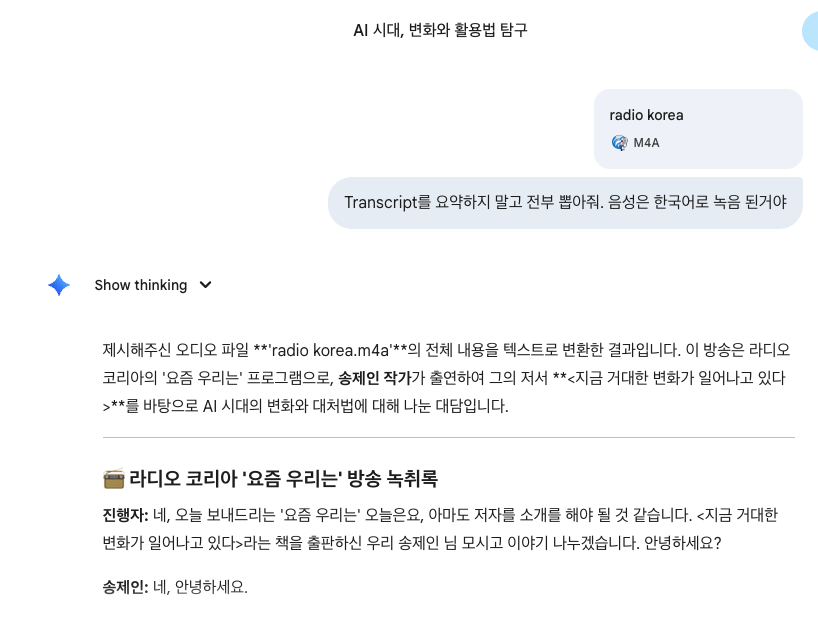 라디오 인터뷰 녹음을 AI 세 곳에 맡겼더니  - Gemini 승리