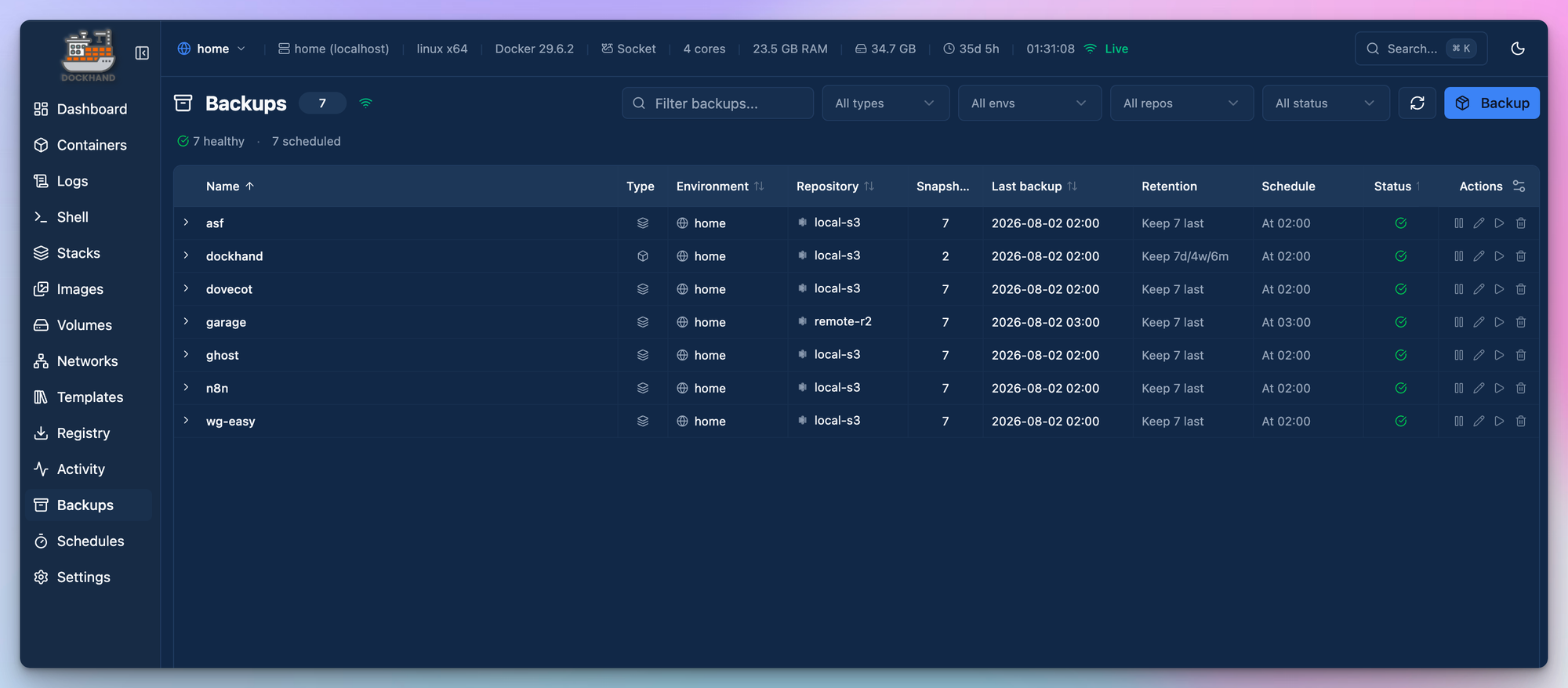 Dockhand 백업 기능으로 Docker 볼륨 2중 백업 구성하기
